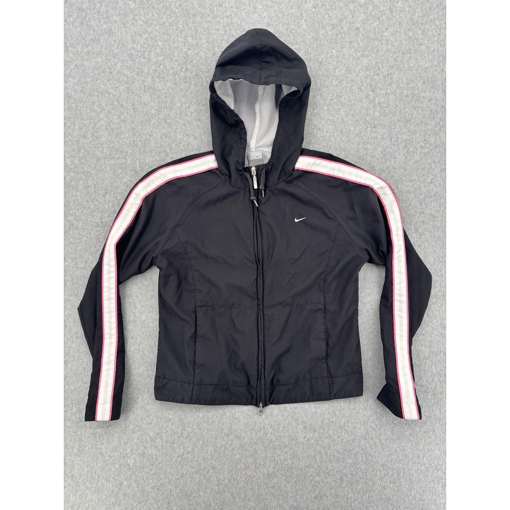 Nike Y2K Hooded Windbreaker Jacket Black Pink White Women's M 8-10